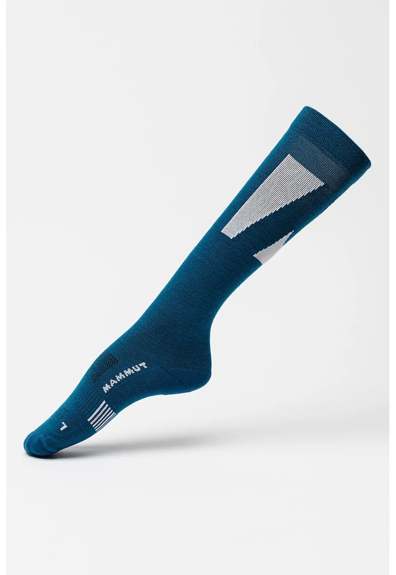 Sosete mid-calf din amestec de lana merinos cu model unisex, pentru schi Freeski, Verde aquamarin/Alb murdar