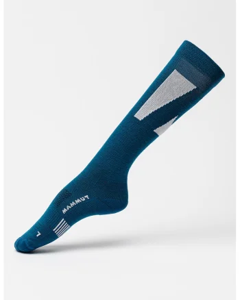 Sosete mid-calf din amestec de lana merinos cu model unisex, pentru schi Freeski, Verde aquamarin/Alb murdar