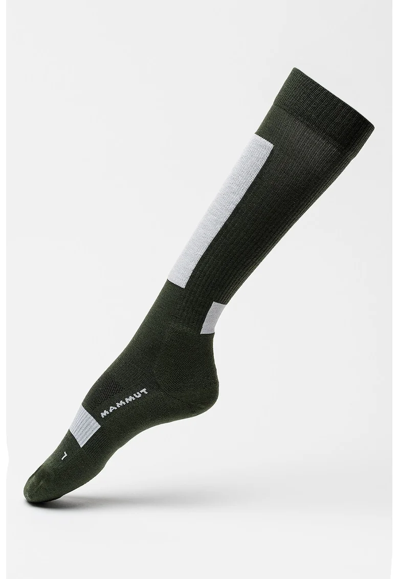 Sosete lungi pana la genunchi din amestec de lana merinos cu model unisex, pentru schi, Gri deschis/Verde padure