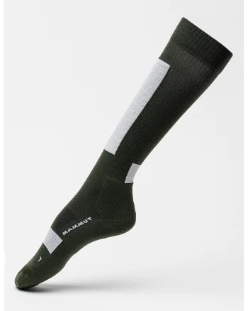 Sosete lungi pana la genunchi din amestec de lana merinos cu model unisex, pentru schi, Gri deschis/Verde padure