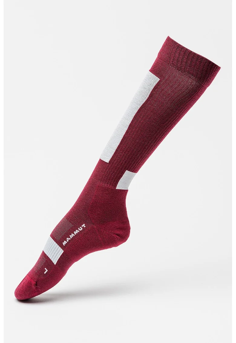 Sosete lungi pana la genunchi din amestec de lana merinos cu model unisex, pentru schi, Visiniu/Alb murdar