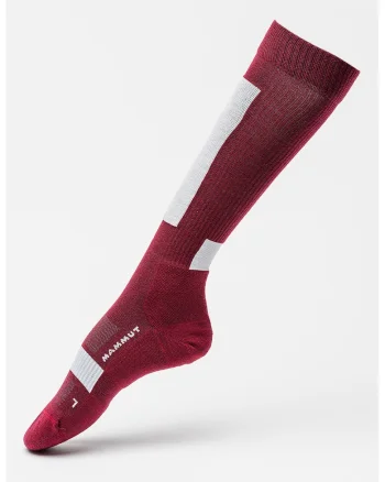Sosete lungi pana la genunchi din amestec de lana merinos cu model unisex, pentru schi, Visiniu/Alb murdar