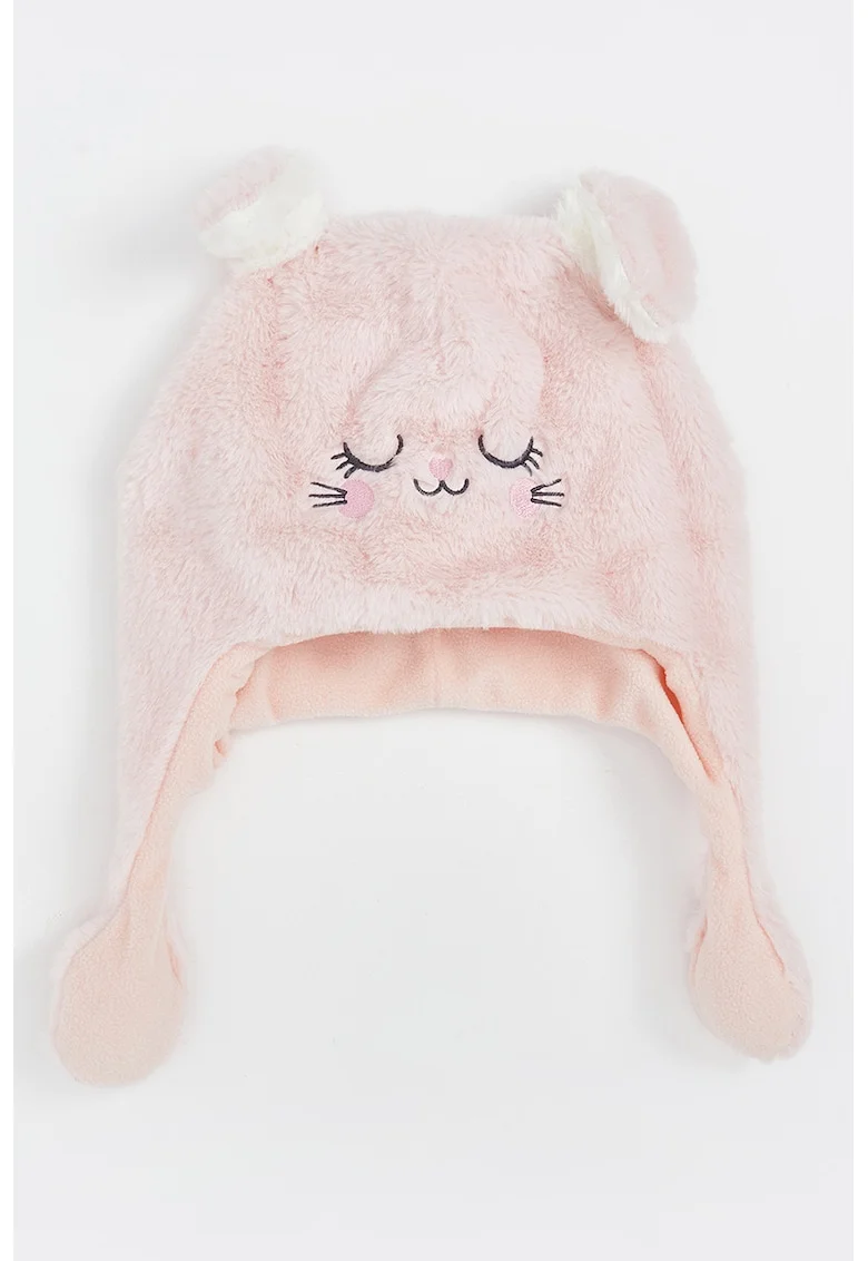 Caciula cu urechi care se pot misca, Alb/Roz pastel/Negru