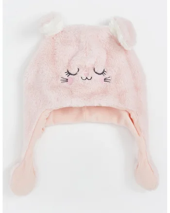 Caciula cu urechi care se pot misca, Alb/Roz pastel/Negru