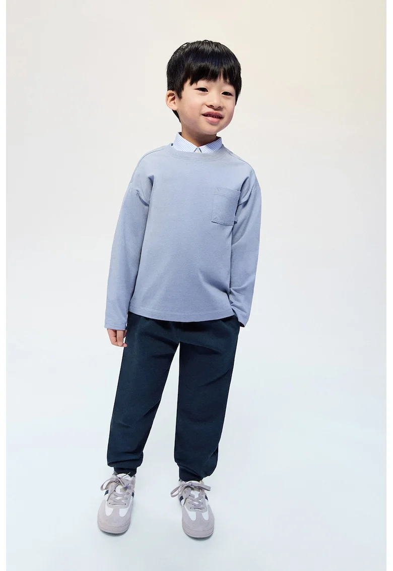 Pantaloni de trening din bumbac cu croiala conica, Bleumarin