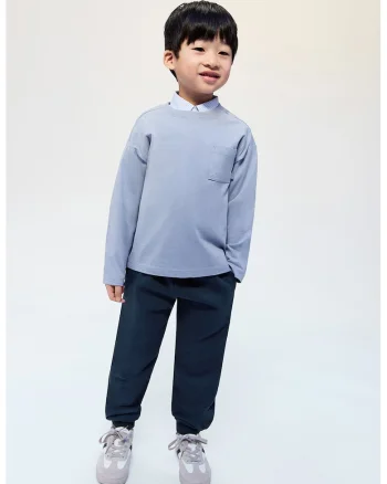 Pantaloni de trening din bumbac cu croiala conica, Bleumarin