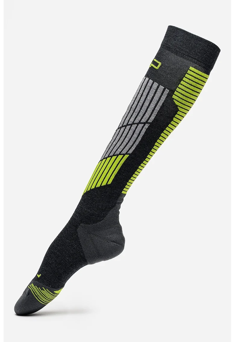 Sosete medii cu model pentru schi, Verde lime/Gri inchis