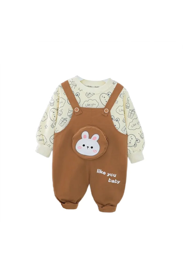 Set Salopeta Si Bluzita  Pentru Baietei, Like You, Casual, Maneca lunga, Multicolor