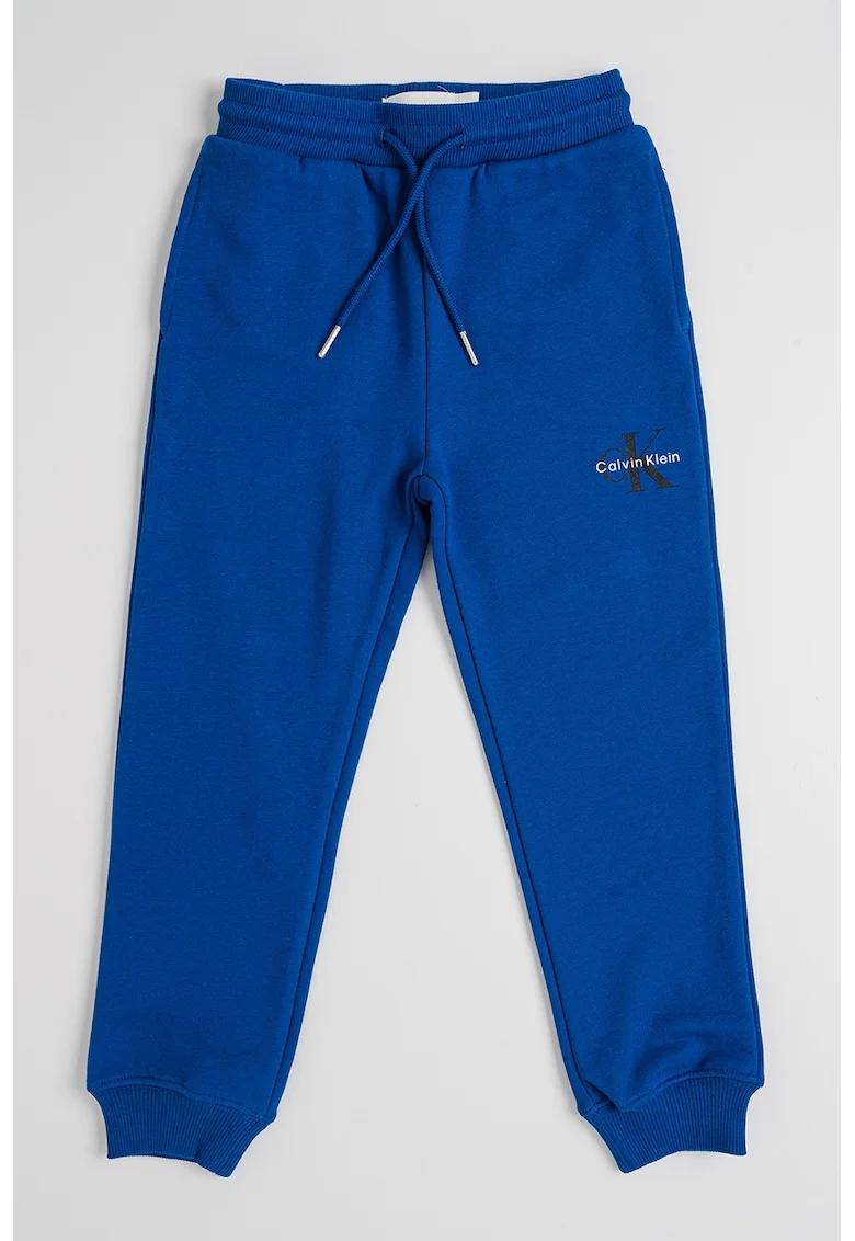 Pantaloni relaxed fit de trening cu imprimeu logo discret, Albastru royal