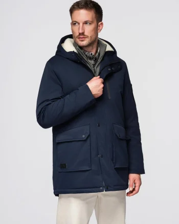 Geaca lunga tip parka in stil sherpa  OM-JAPJ-0316, Albastru inchis