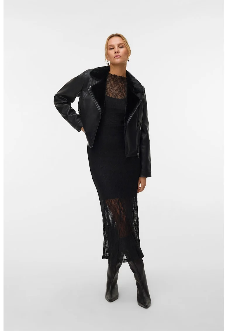 Jacheta biker din piele ecologica, Negru