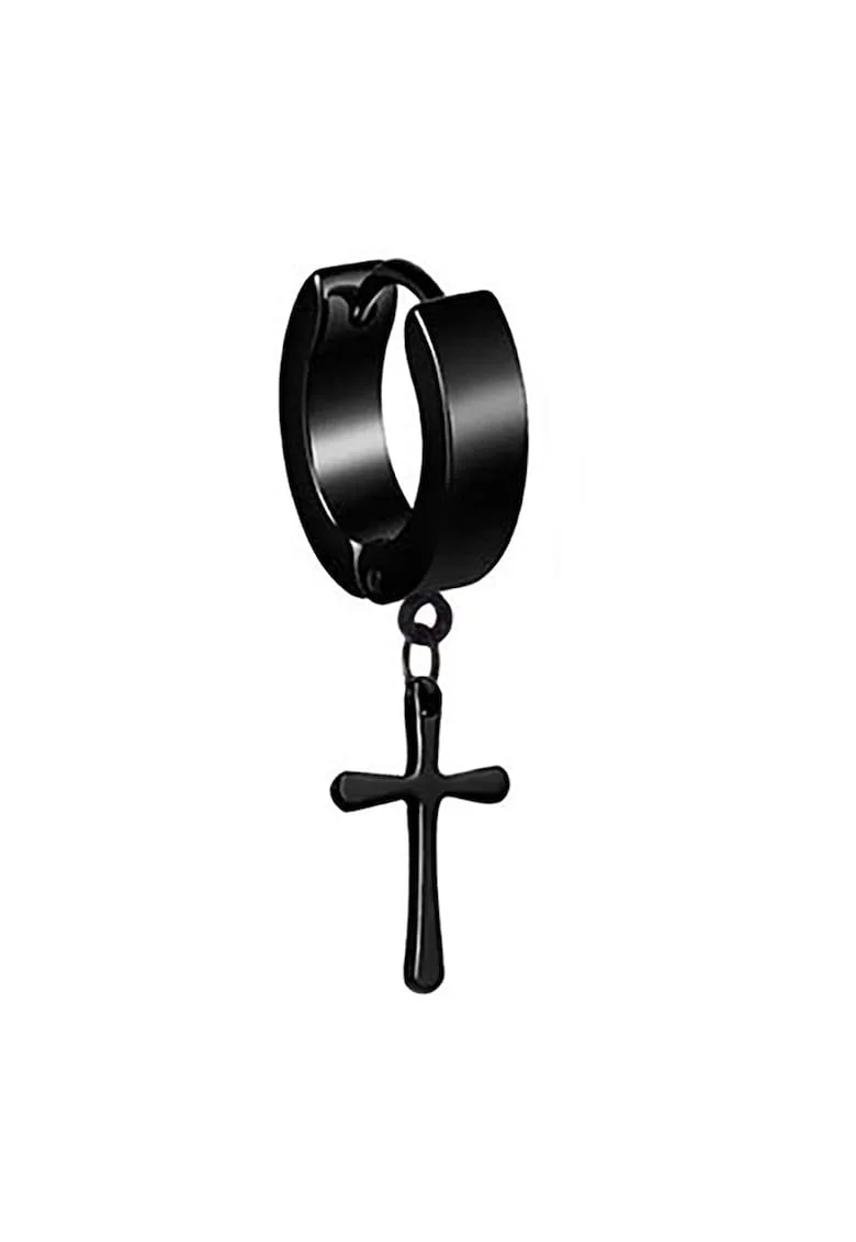 Cercei cruce 4205 inox, Negru