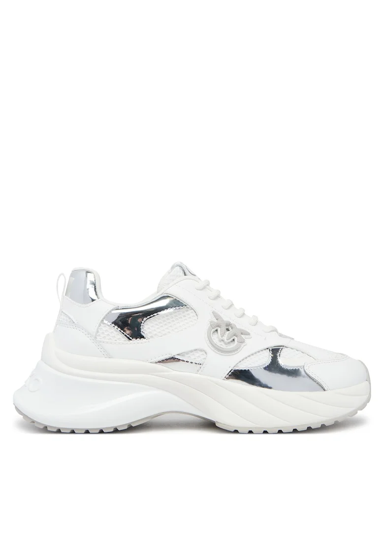 Pantofi sport dama  textil, alb/argintiu