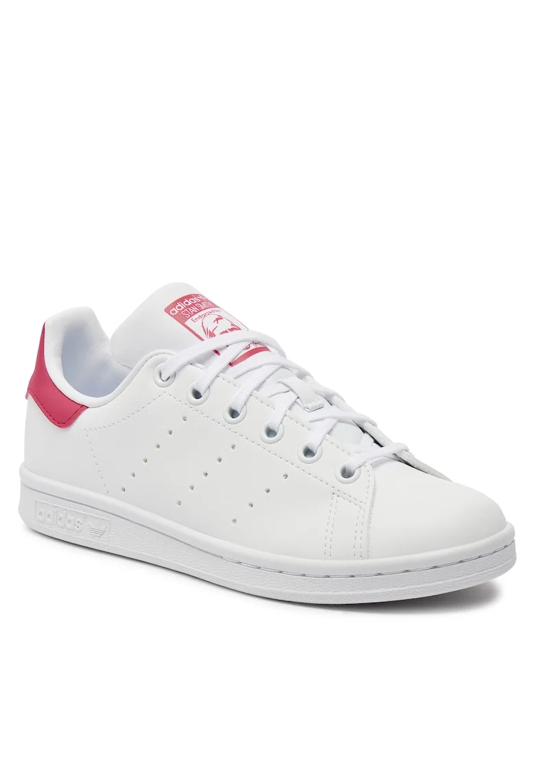Pantofi sport copii,  Stan Smith J, piele ecologica, alb/roz,