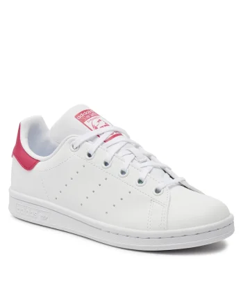 Pantofi sport copii,  Stan Smith J, piele ecologica, alb/roz,