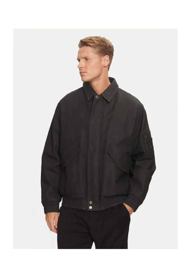 Geaca de piele barbati  negru