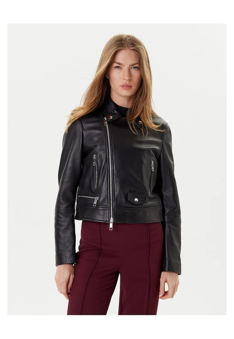 Geaca de piele,  neagra, piele naturala