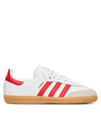 Pantofi sport copii,  Samba OG C, piele ecologica, alb/rosu/maro