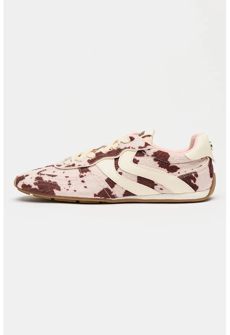 Pantofi sport Abbi-Smc low-cut cu animal print, Maro inchis/Roz pal