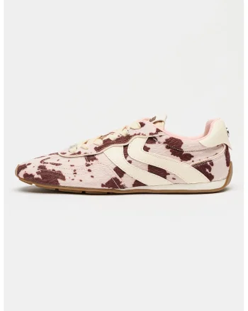 Pantofi sport Abbi-Smc low-cut cu animal print, Maro inchis/Roz pal