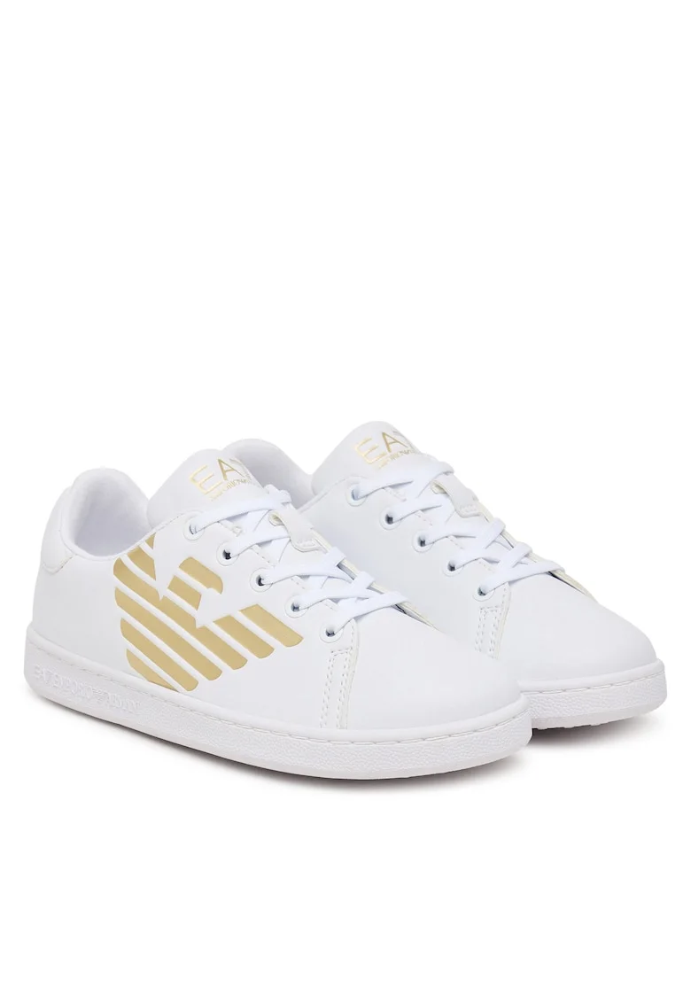 Pantofi sport copii,  adidasi fete, alb/aurie, piele ecologica