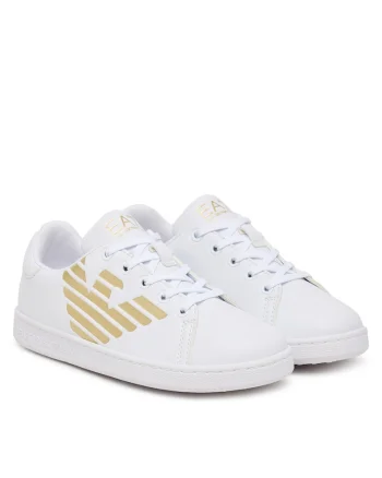 Pantofi sport copii,  adidasi fete, alb/aurie, piele ecologica