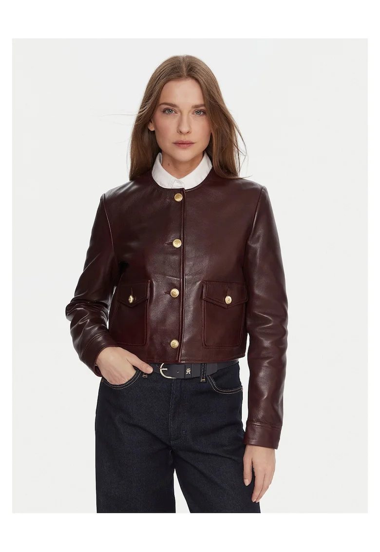 Geaca de piele,  bordo, dama