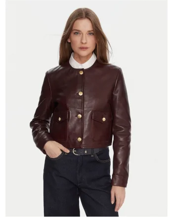 Geaca de piele,  bordo, dama