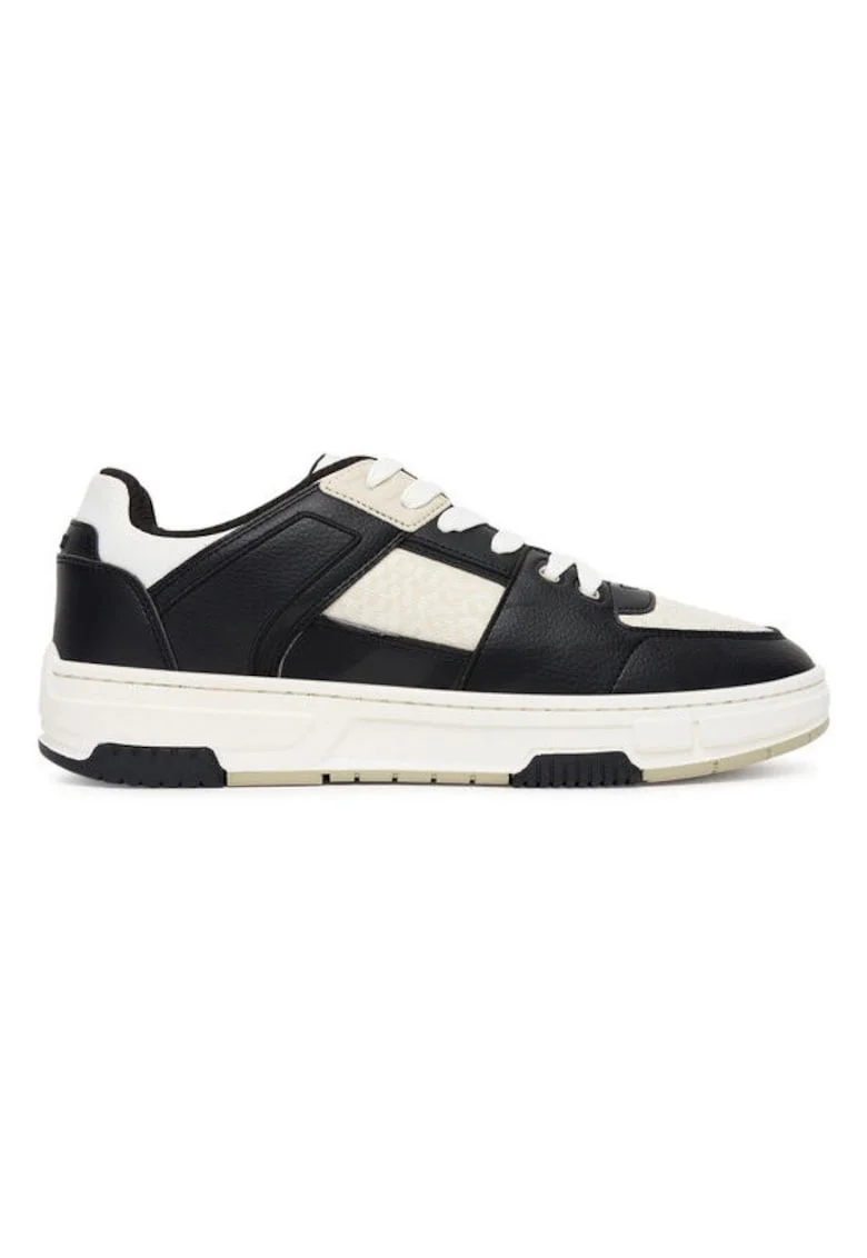 Pantofi sport barbati  alergare, negru/alb, piele ecologica,