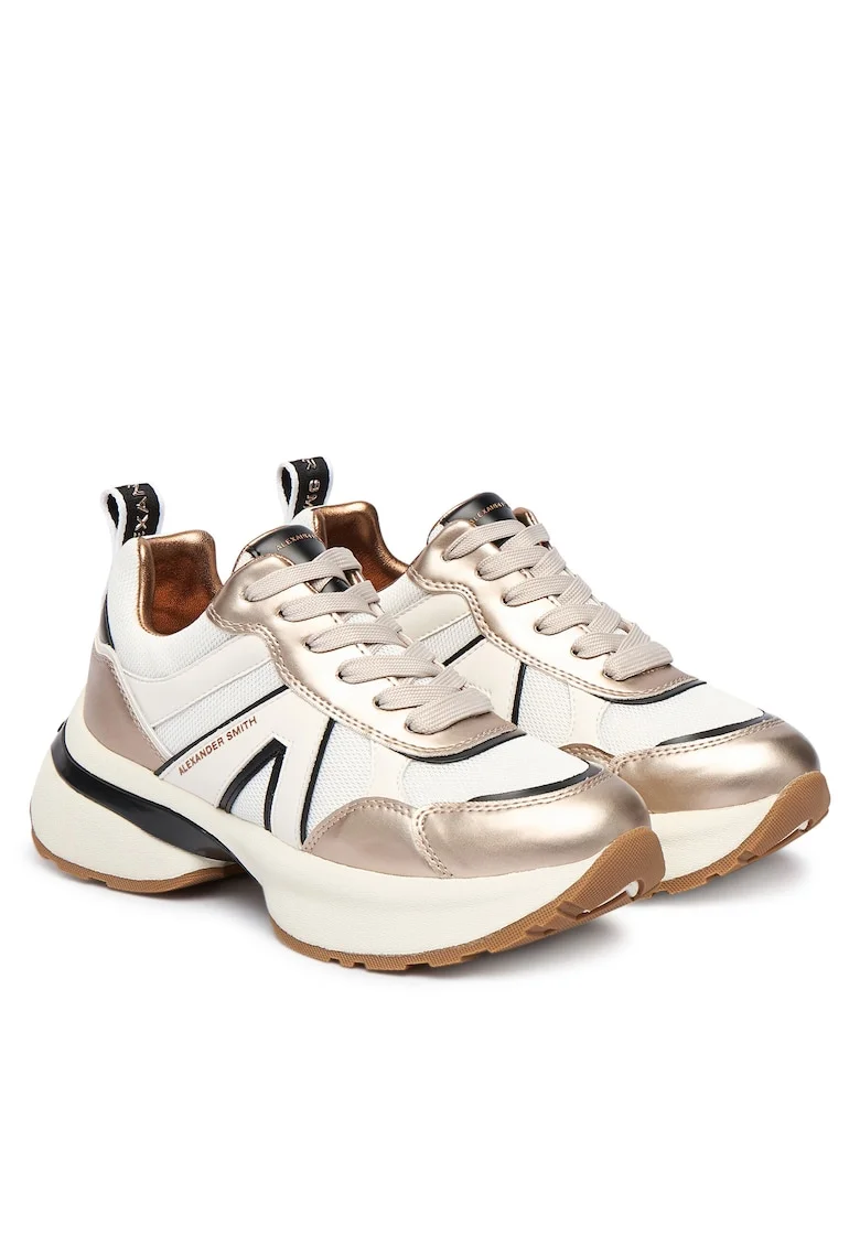 Adidasi  ASBCVIW-117, piele naturala, alb/auriu