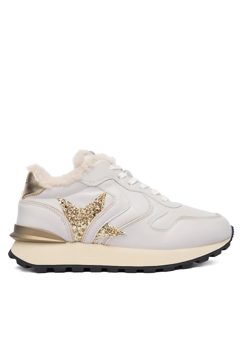 Pantofi sport dama  Ice 0B11, piele naturala, alb/auriu