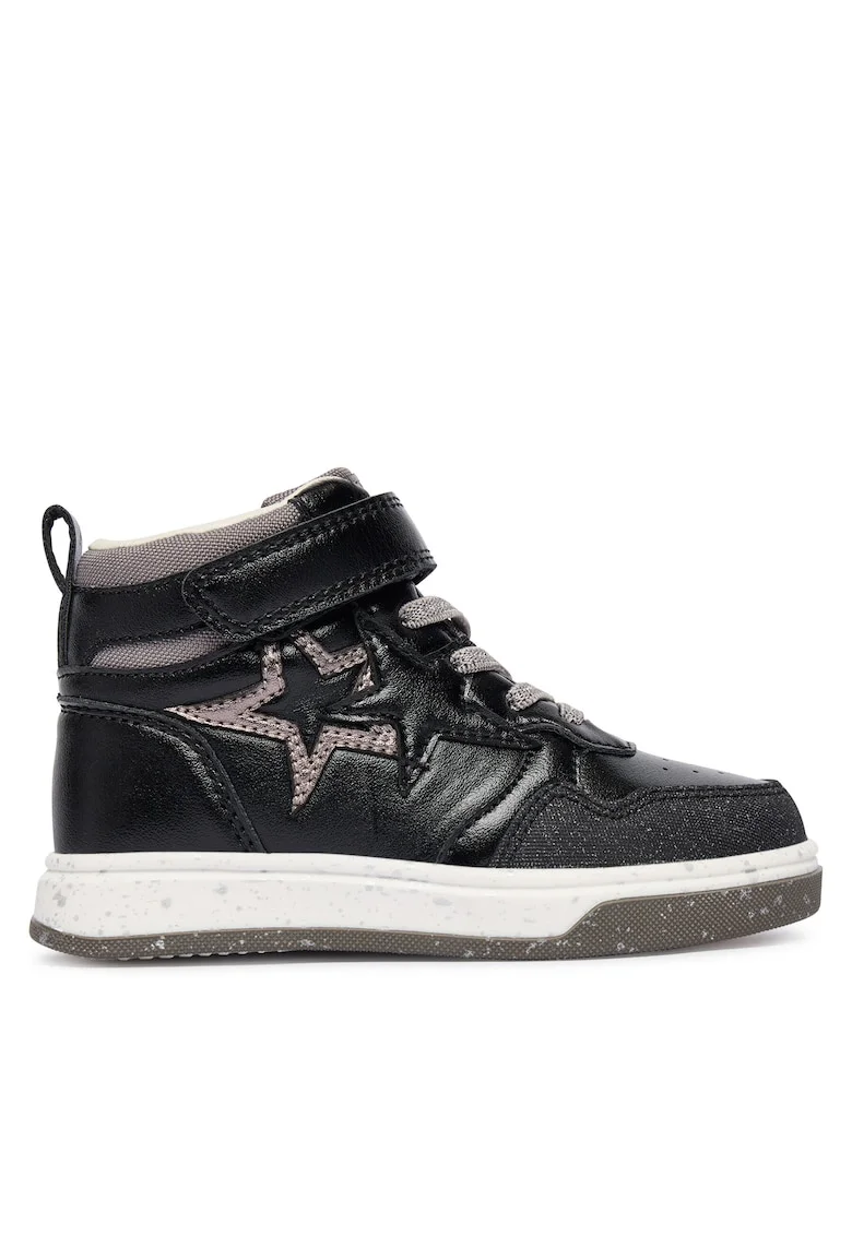 Pantofi sport copii,  adidasi fete, mat metalizat, negru, piele ecologica