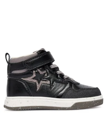 Pantofi sport copii,  adidasi fete, mat metalizat, negru, piele ecologica