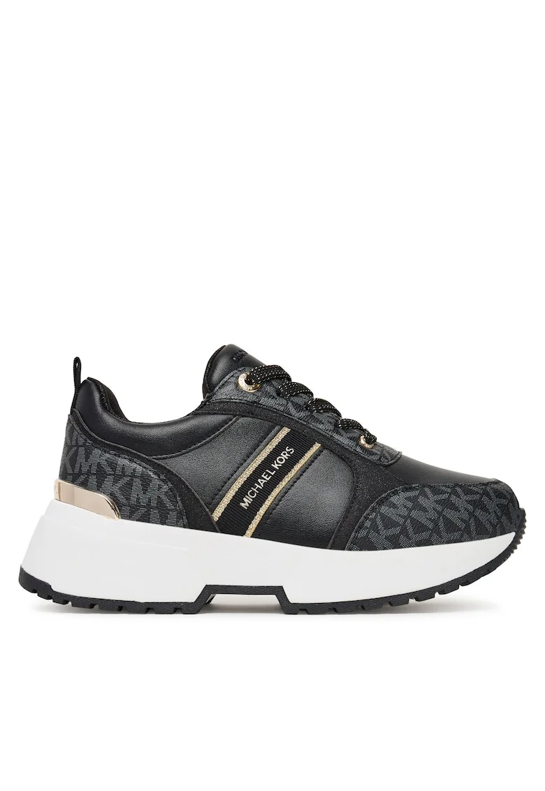 Pantofi sport copii,  sneakers fete, negru/aur pal, piele ecologica