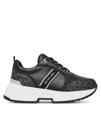 Pantofi sport copii,  sneakers fete, negru/aur pal, piele ecologica