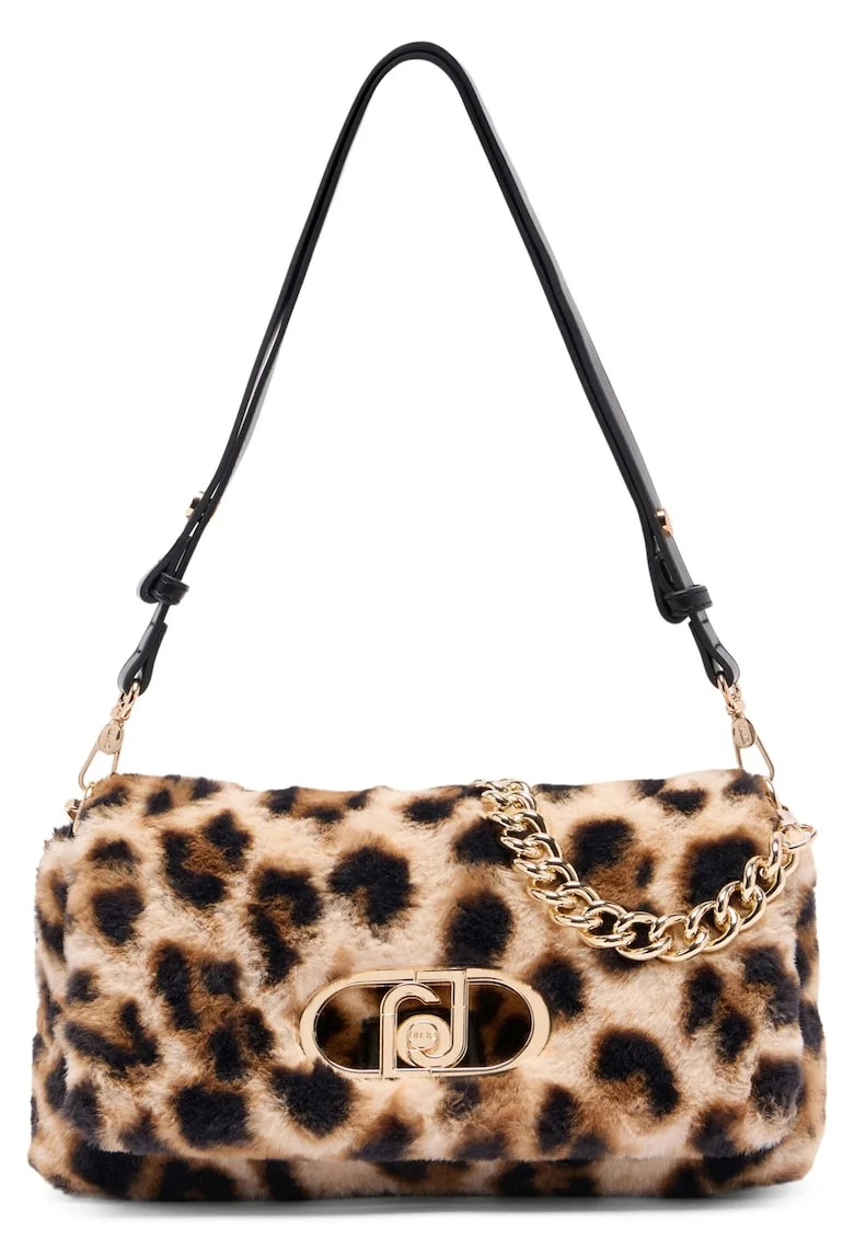 Geanta cu maner, animal print si logo, Maro inchis