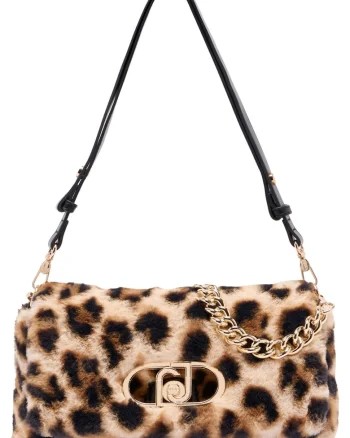 Geanta cu maner, animal print si logo, Maro inchis