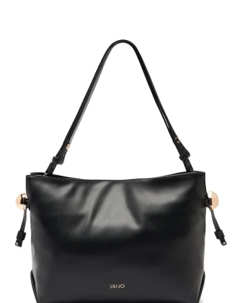 Geanta din piele ecologica cu bareta de umar si logo discret Medium Riccy, Negru