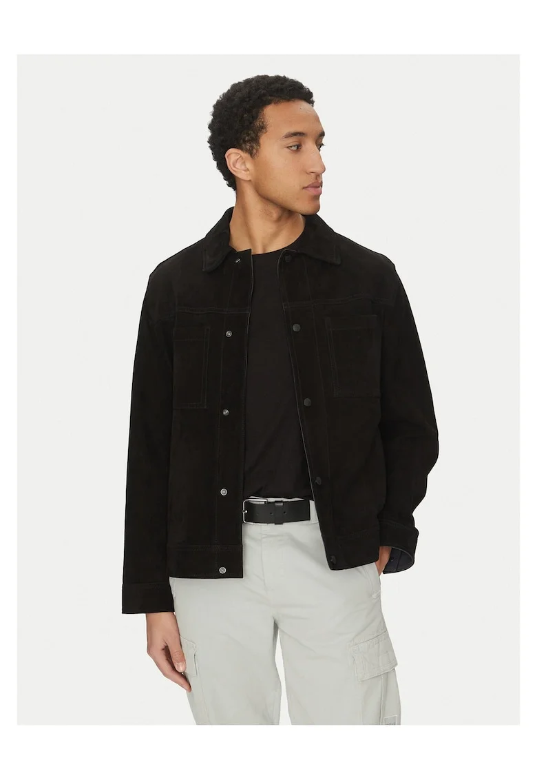 Geaca de piele barbati  negru