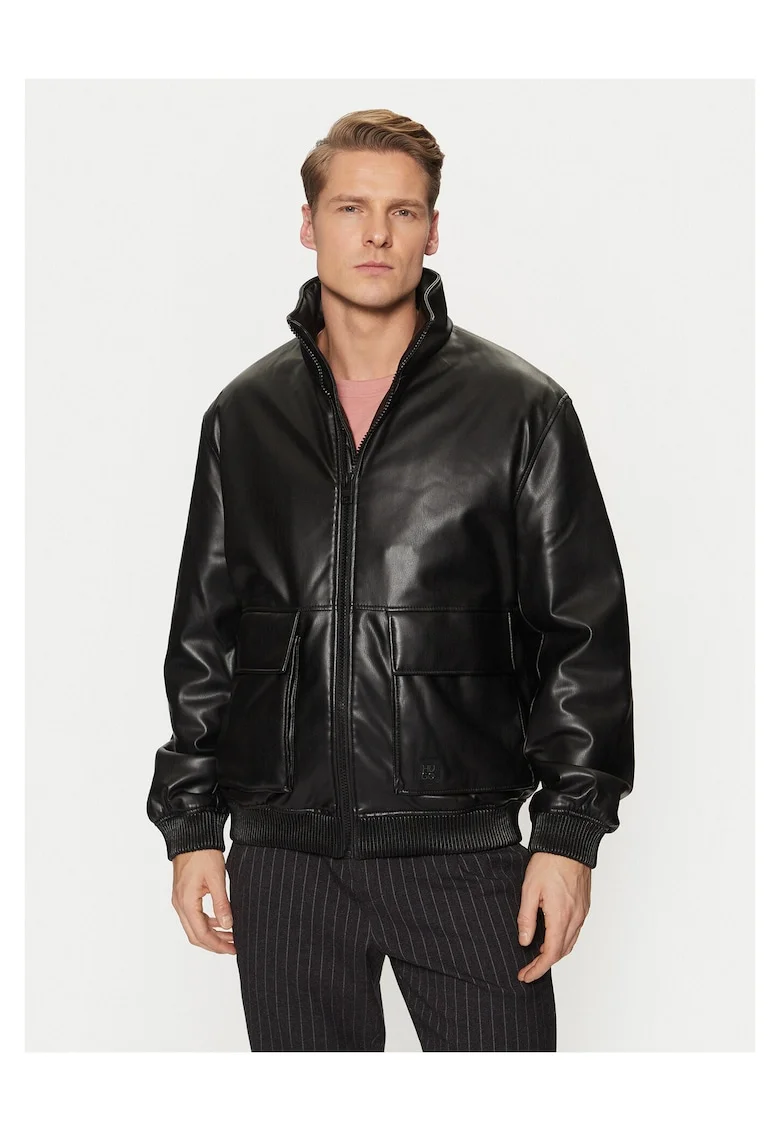 Geaca imitatie de piele barbati  negru