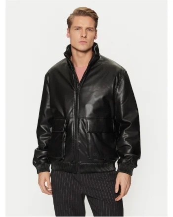 Geaca imitatie de piele barbati  negru