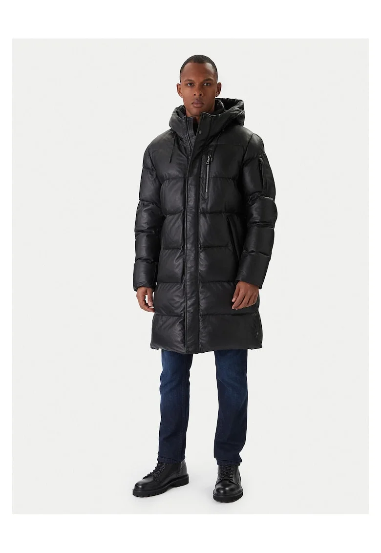 Geaca de piele, barbati,  negru