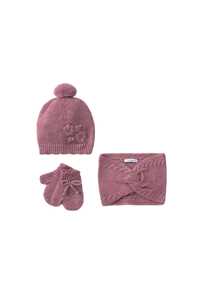 Set accesorii copii,  caciula, fular, manusi, roz, 49
