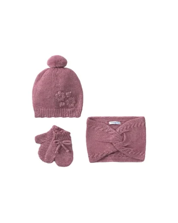 Set accesorii copii,  caciula, fular, manusi, roz, 49