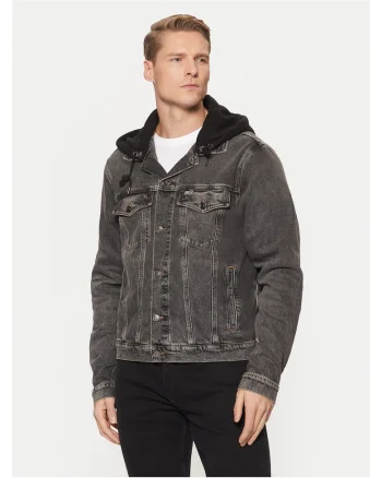 Geaca de blugi barbati  gri, denim, cu gluga
