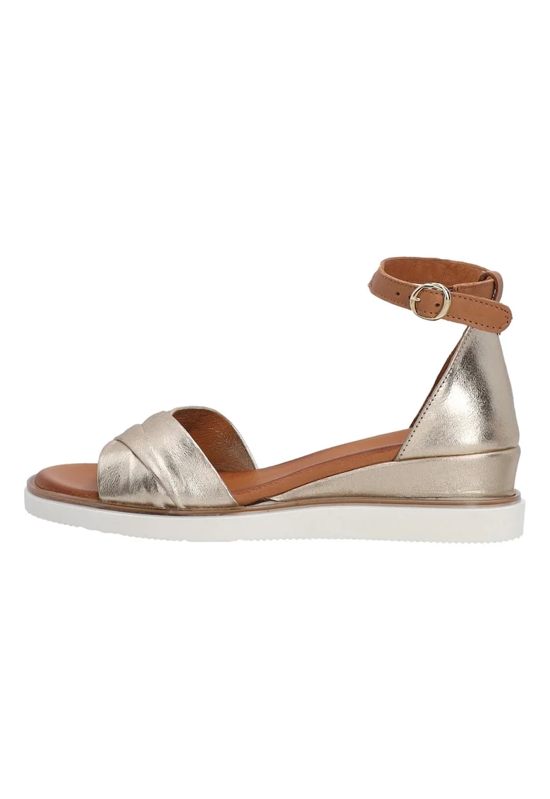 Sandale din piele cu talpa wedge si aspect metalizat