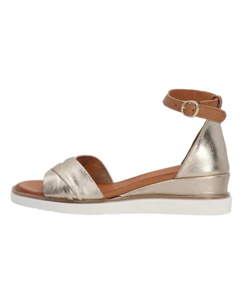 Sandale din piele cu talpa wedge si aspect metalizat