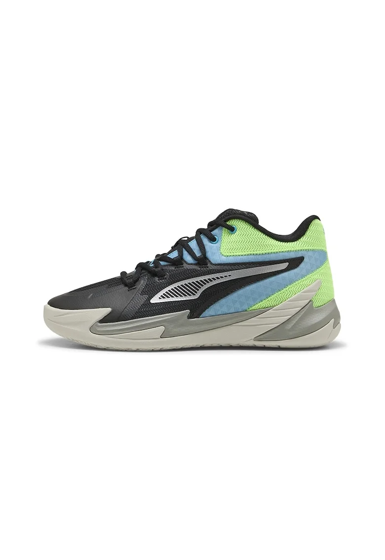 Pantofi cu detalii contrastante, pentru baschet The Dagger, Negru/Albastru azur/Verde fistic