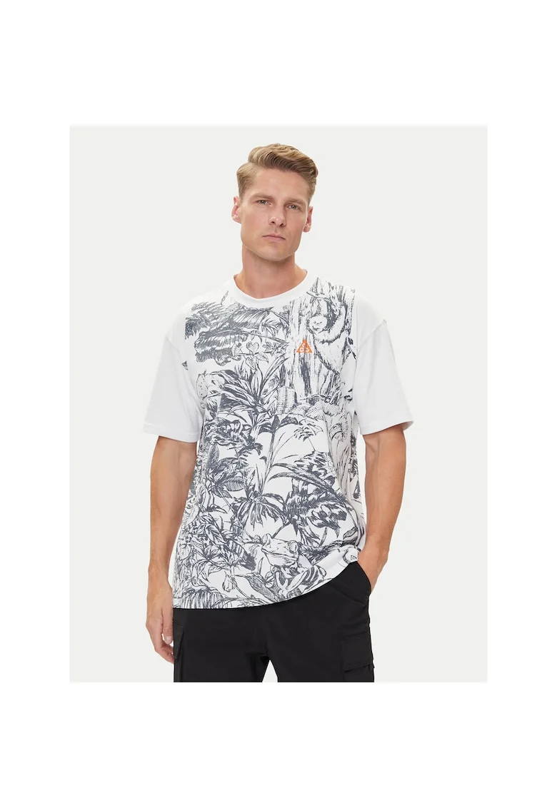 Tricou sport barbati  cu imprimeu, alb, bumbac