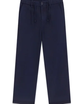Pantaloni din amestec de lyocell cu snur de ajustare, Bleumarin